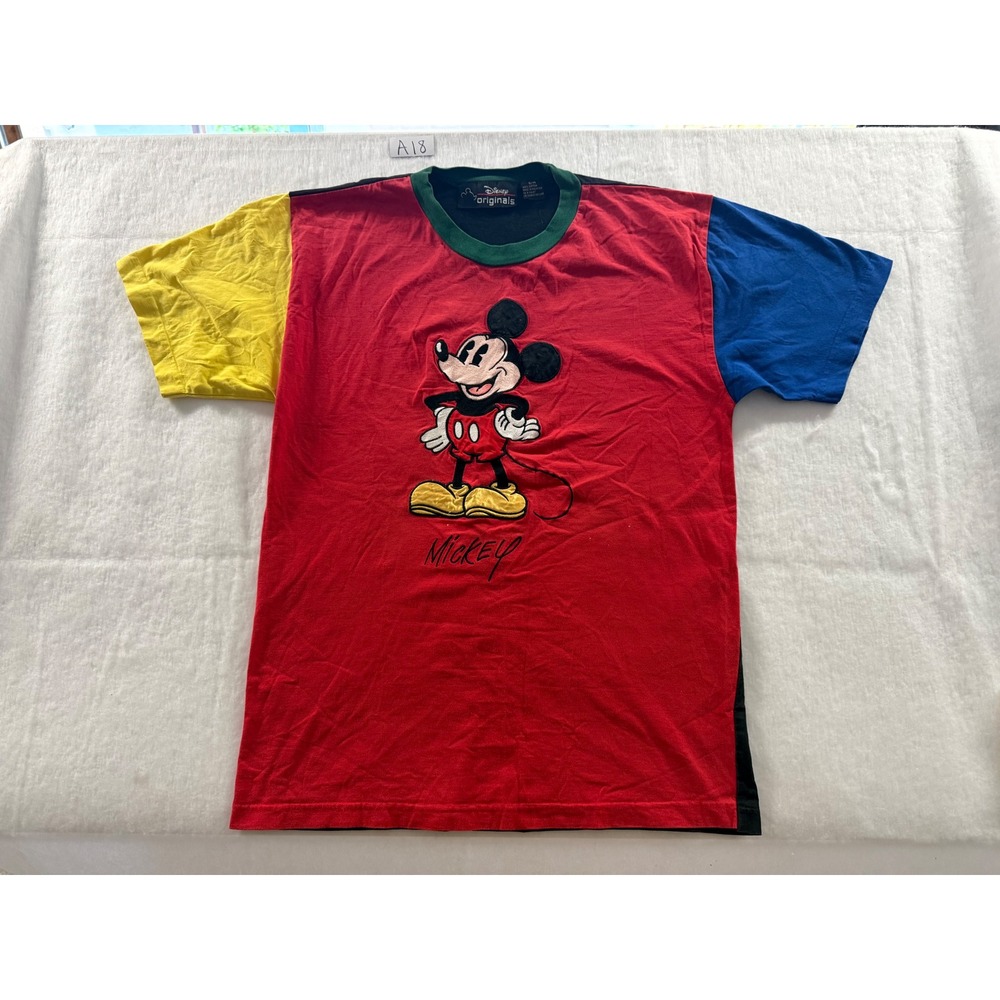 Disney Originals Mickey Mouse Colorblock Embroidered T-Shirt Red Blue Yellow S/M